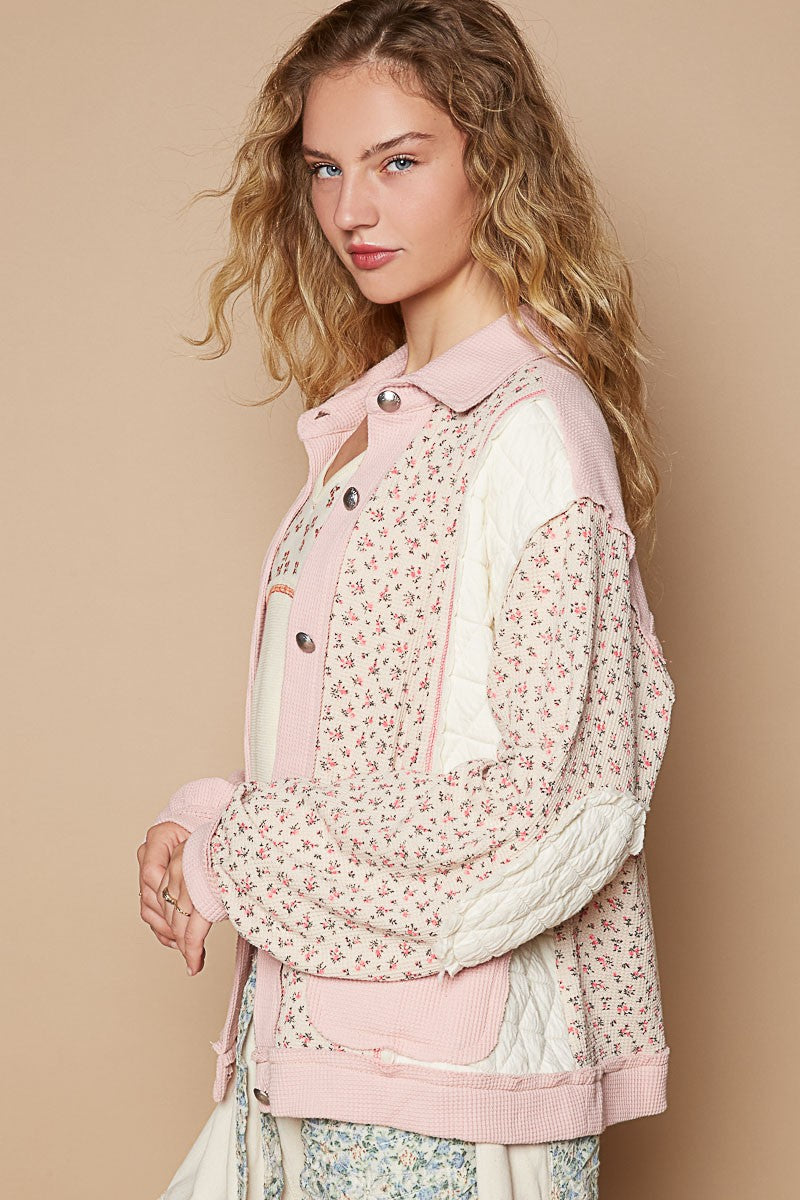 POL Floral Exposed Seam Button Up Quilted Jacket-Angel Casuals