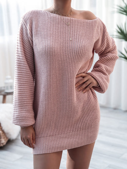 Rib-Knit Mini Sweater Dress-Angel Casuals