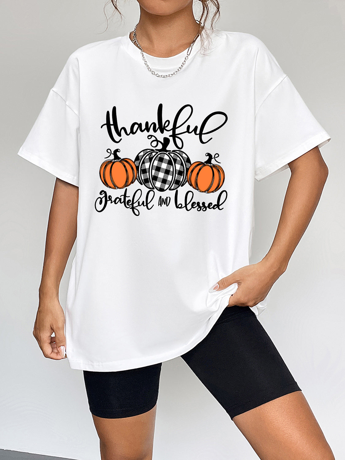 Round Neck Short Sleeve Fall Season Graphic T-Shirt-Angel Casuals