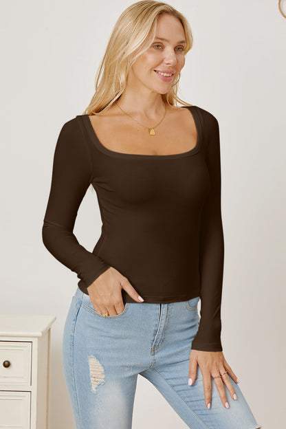 Square Neck Long Sleeve T-Shirt-Angel Casuals