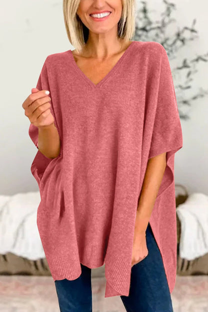 Slit V-Neck Half Sleeve Knit Top-Angel Casuals