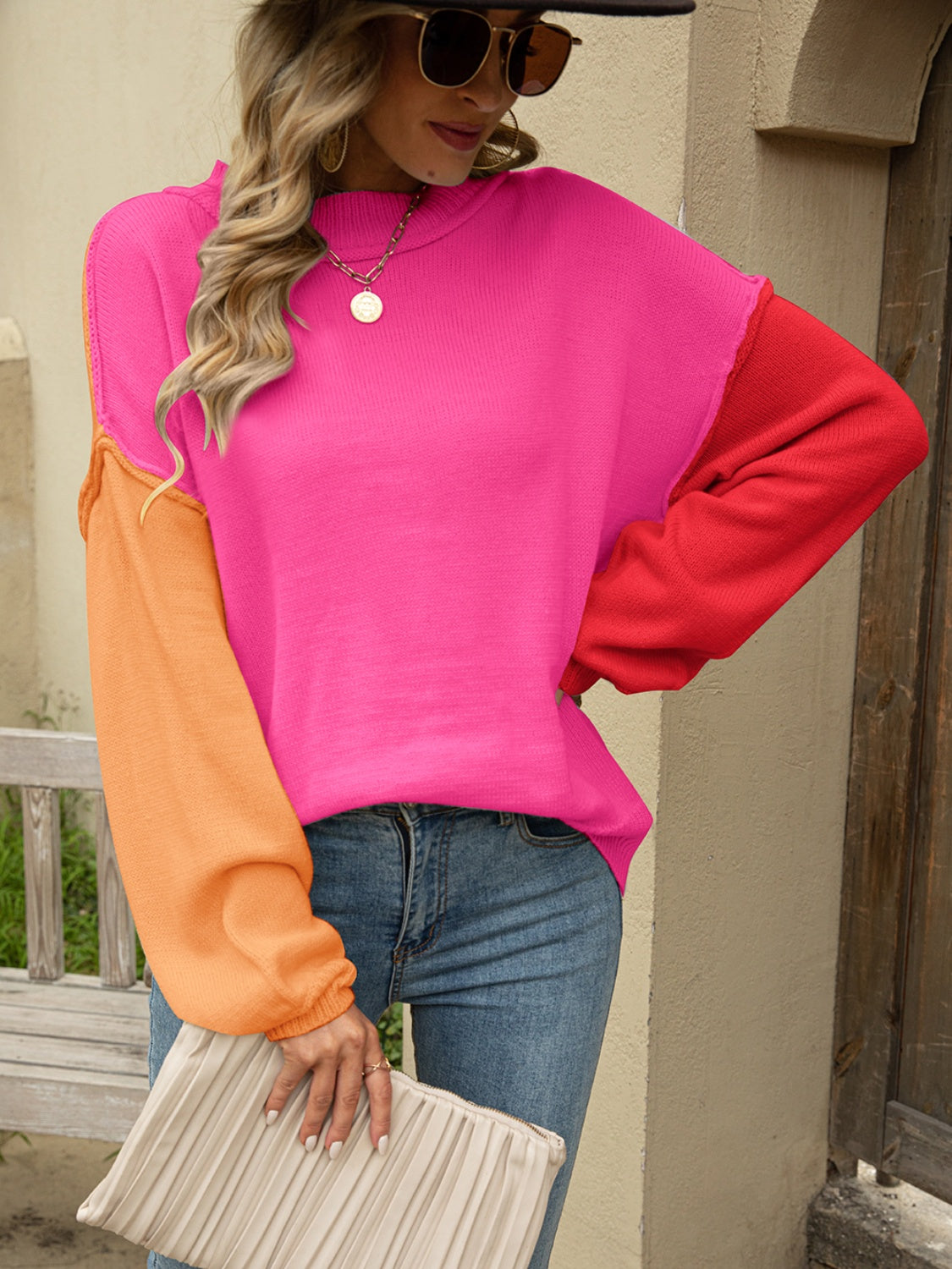 Angel Wings Color Block Dropped Shoulder Sweater-Angel Casuals