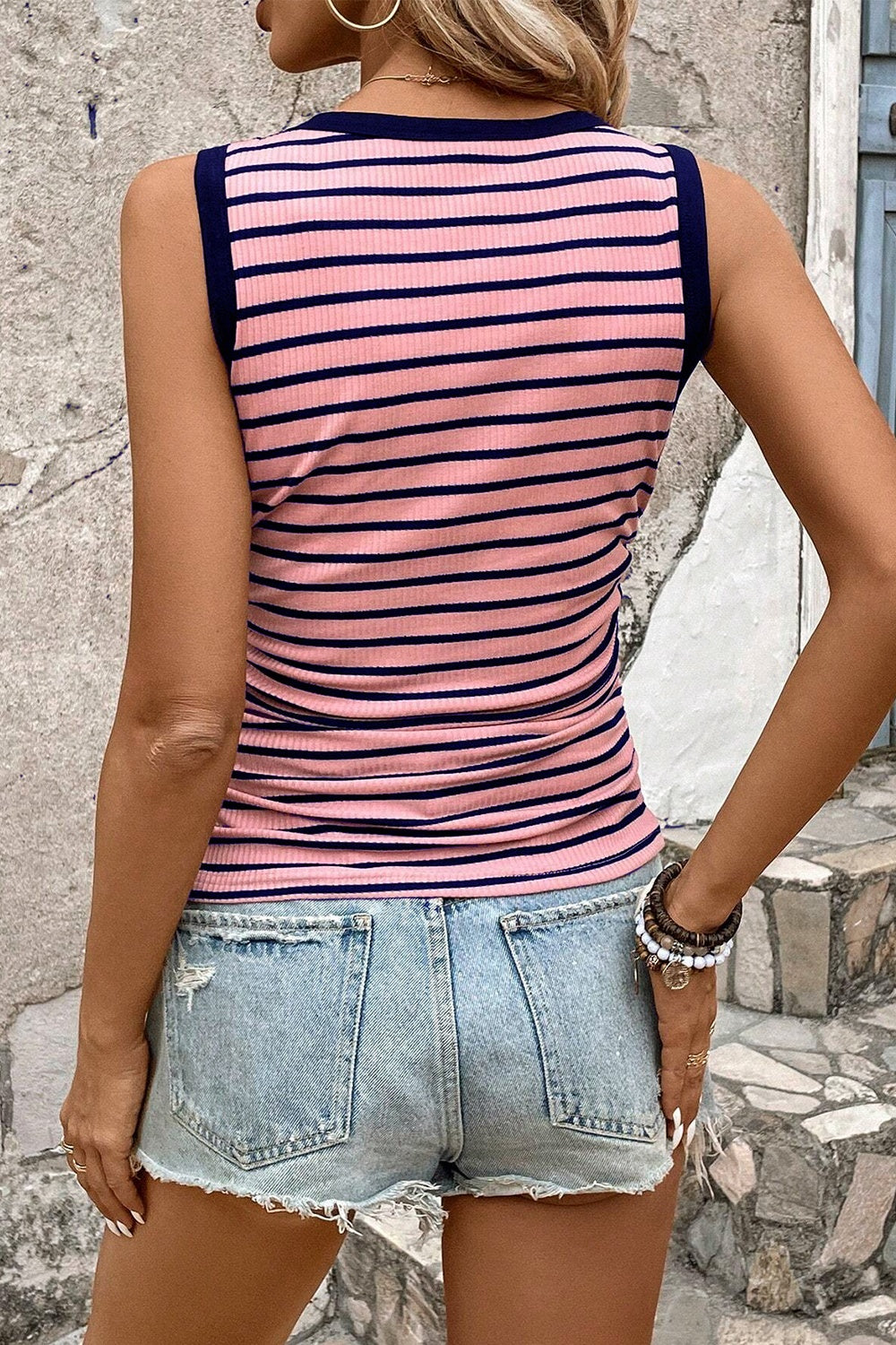 Striped Contrast Round Neck Tank-Angel Casuals