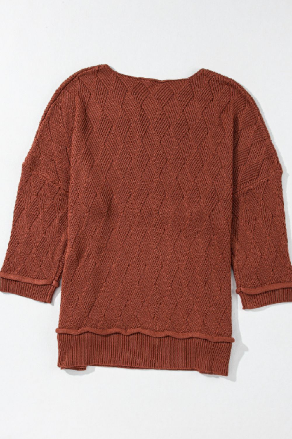 Diamond Round Neck Dropped Shoulder Sweater-Angel Casuals