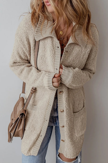 Pocketed Button Up Long Sleeve Cardigan-Angel Casuals