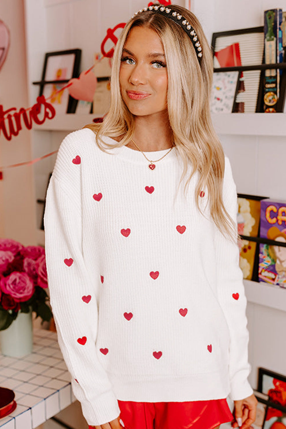 Heart Round Neck Long Sleeve Sweater-Angel Casuals