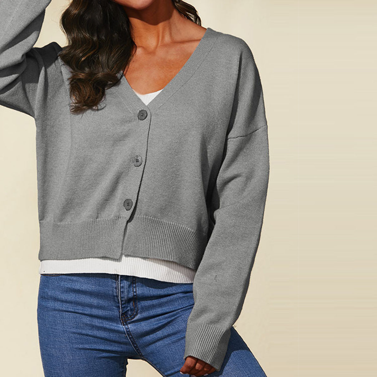 V-Neck Button Up Long Sleeve Cardigan-Angel Casuals