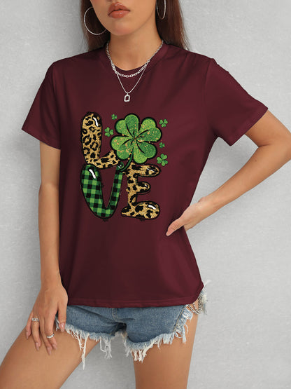 LOVE Round Neck Short Sleeve T-Shirt-Angel Casuals