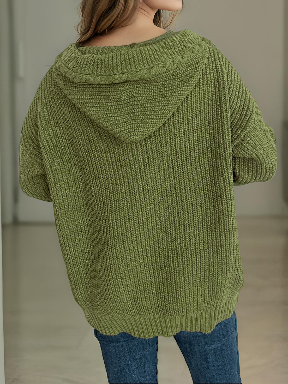 Cable-Knit Long Sleeve Hooded Cardigan-Angel Casuals