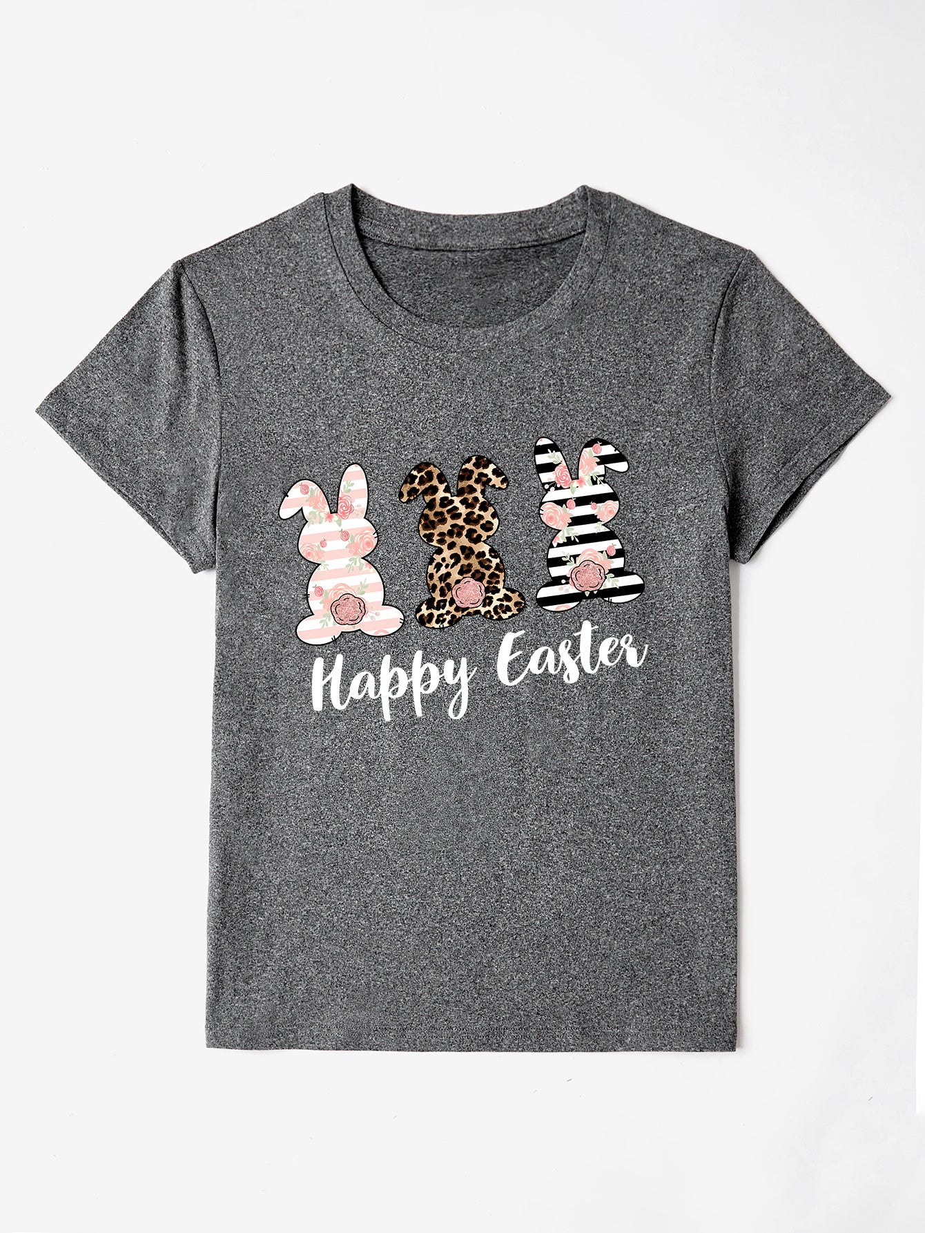 HAPPY EASTER Round Neck Short Sleeve T-Shirt-Angel Casuals