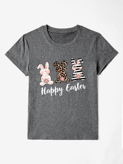 HAPPY EASTER Round Neck Short Sleeve T-Shirt-Angel Casuals