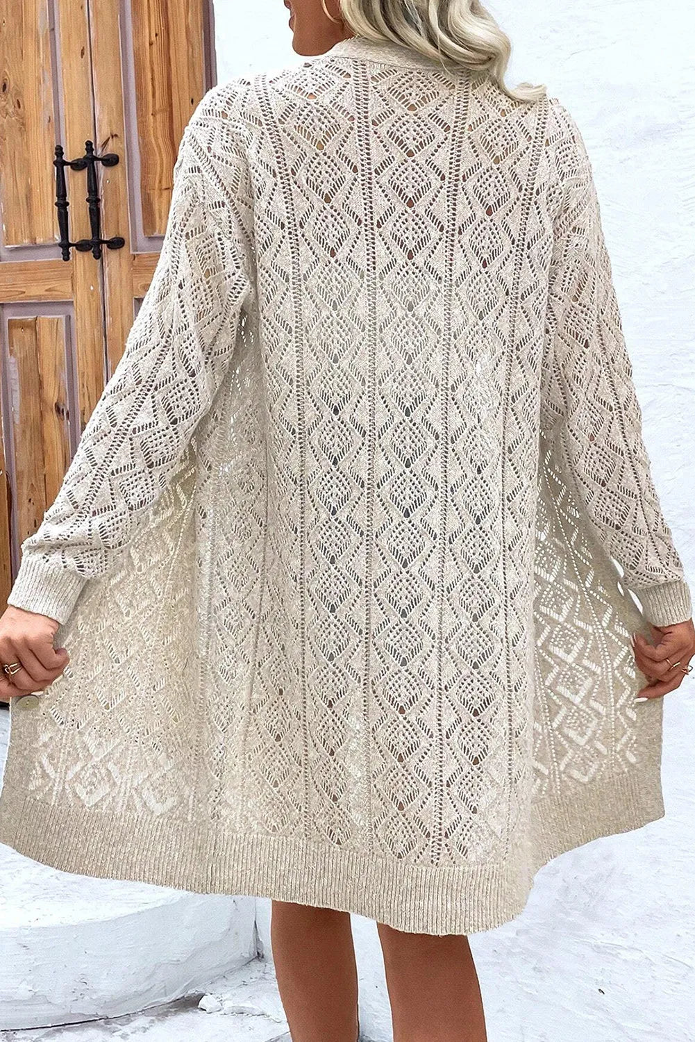 Openwork Button Down Long Sleeve Cardigan-Angel Casuals