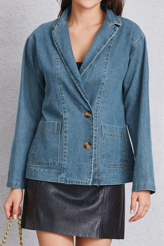 Pocketed Button Up Denim Jacket-Angel Casuals