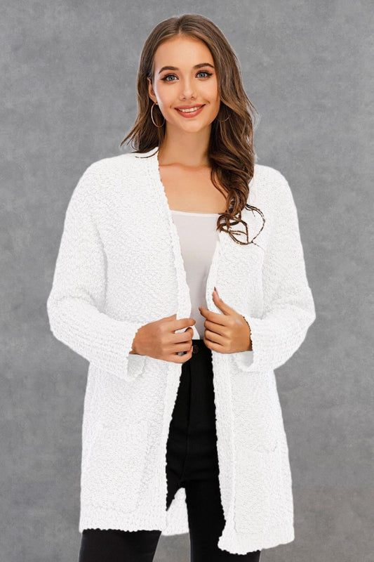 Angel Wings Pocketed Open Front Long Sleeve Cardigan-Angel Casuals