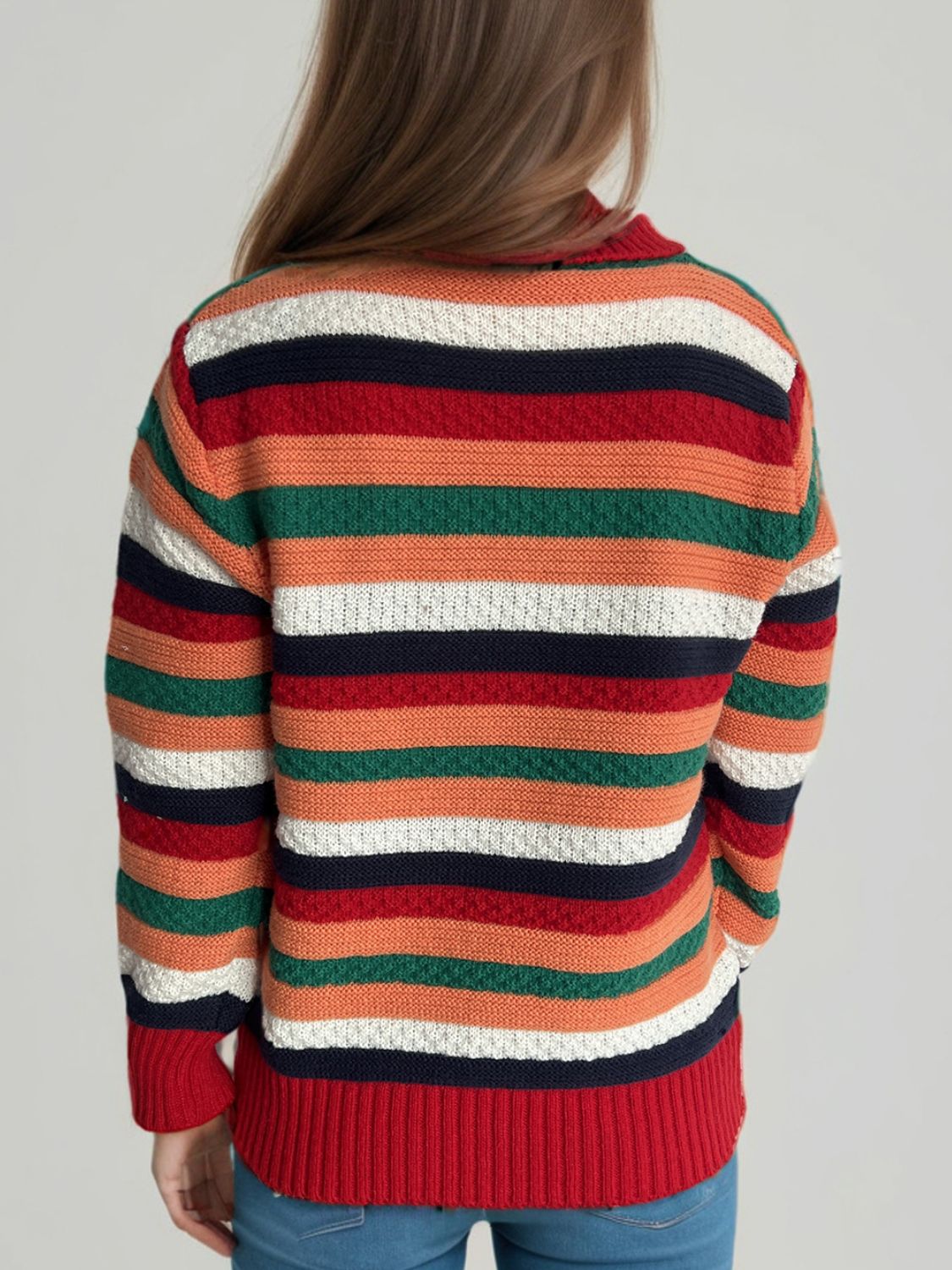 Contrast Stripes Turtleneck Long Sleeve Sweater-Angel Casuals