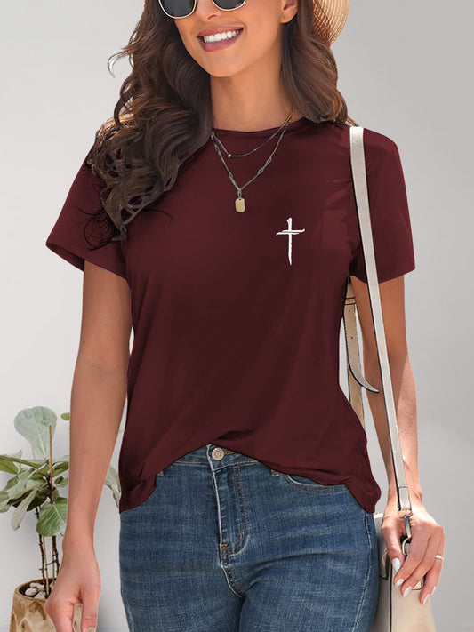 Cross Graphic Round Neck T-Shirt-Angel Casuals