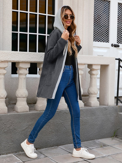 Drawstring Long Sleeve Hooded Jacket-Angel Casuals
