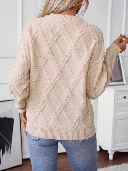 Geometric Round Neck Long Sleeve Sweater-Angel Casuals