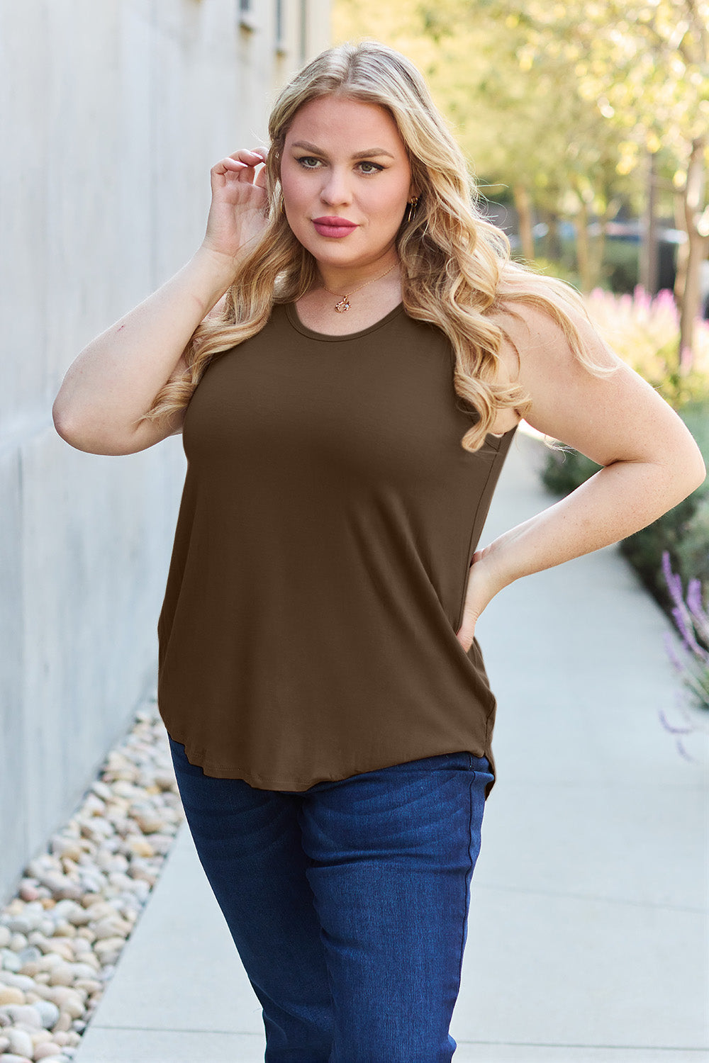 Basic Bae Full Size Round Neck Curved Hem Tank-Angel Casuals