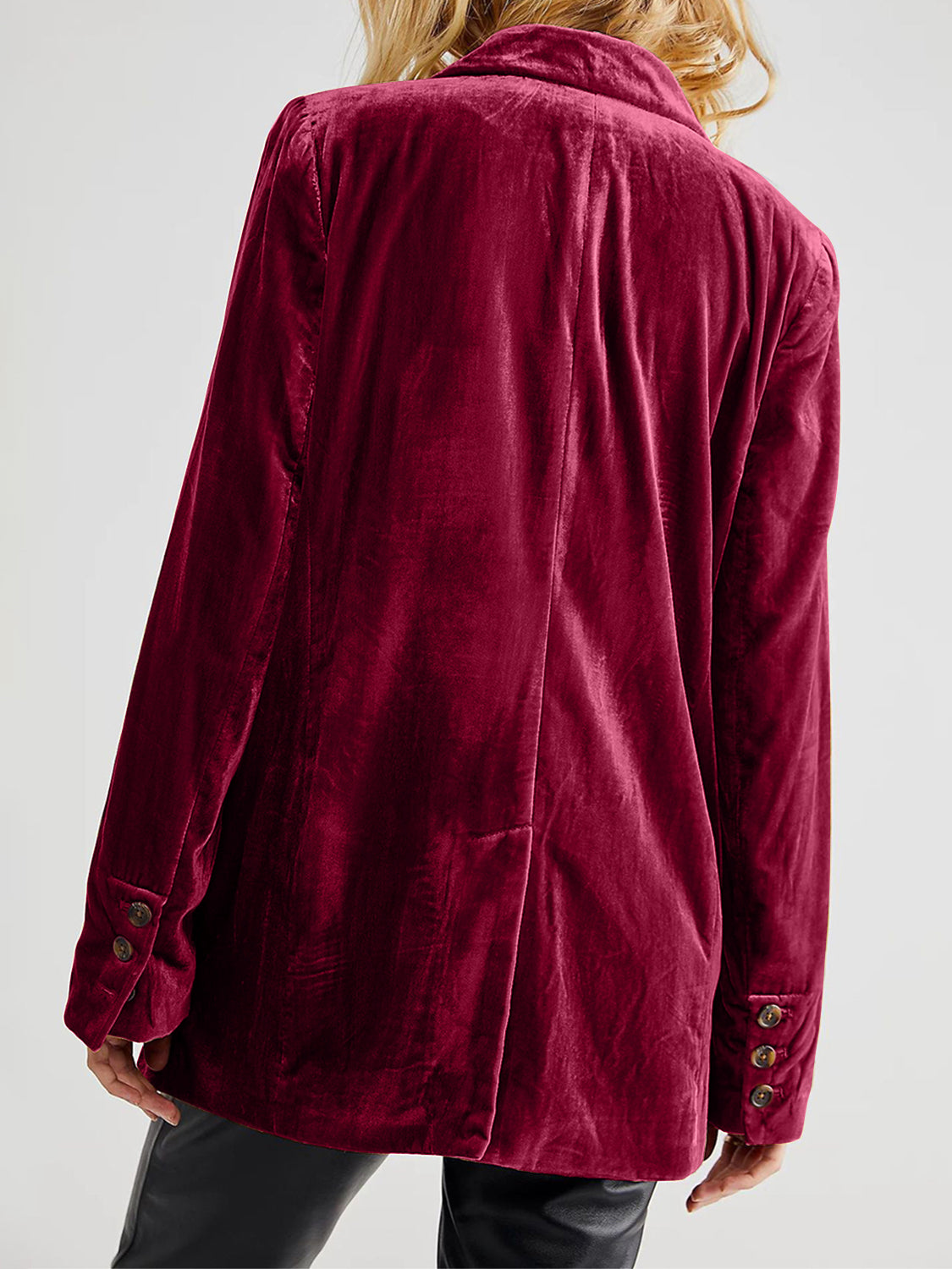 Lapel Collar Long Sleeve Blazer with Pockets-Angel Casuals