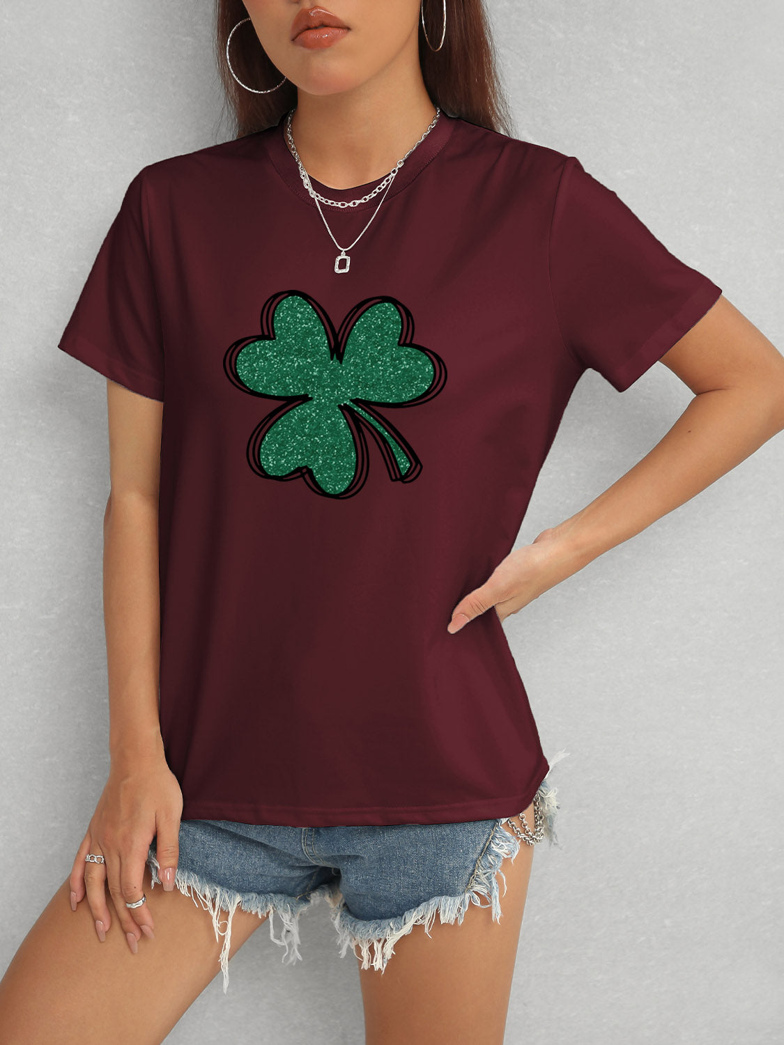 Lucky Clover Round Neck T-Shirt-Angel Casuals