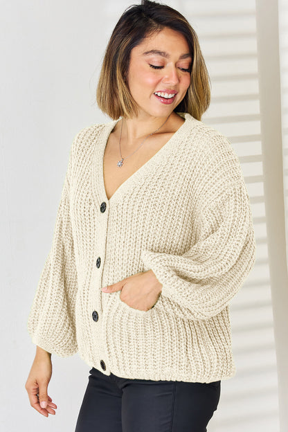 Pocketed Button Up Dropped Shoulder Cardigan-Angel Casuals