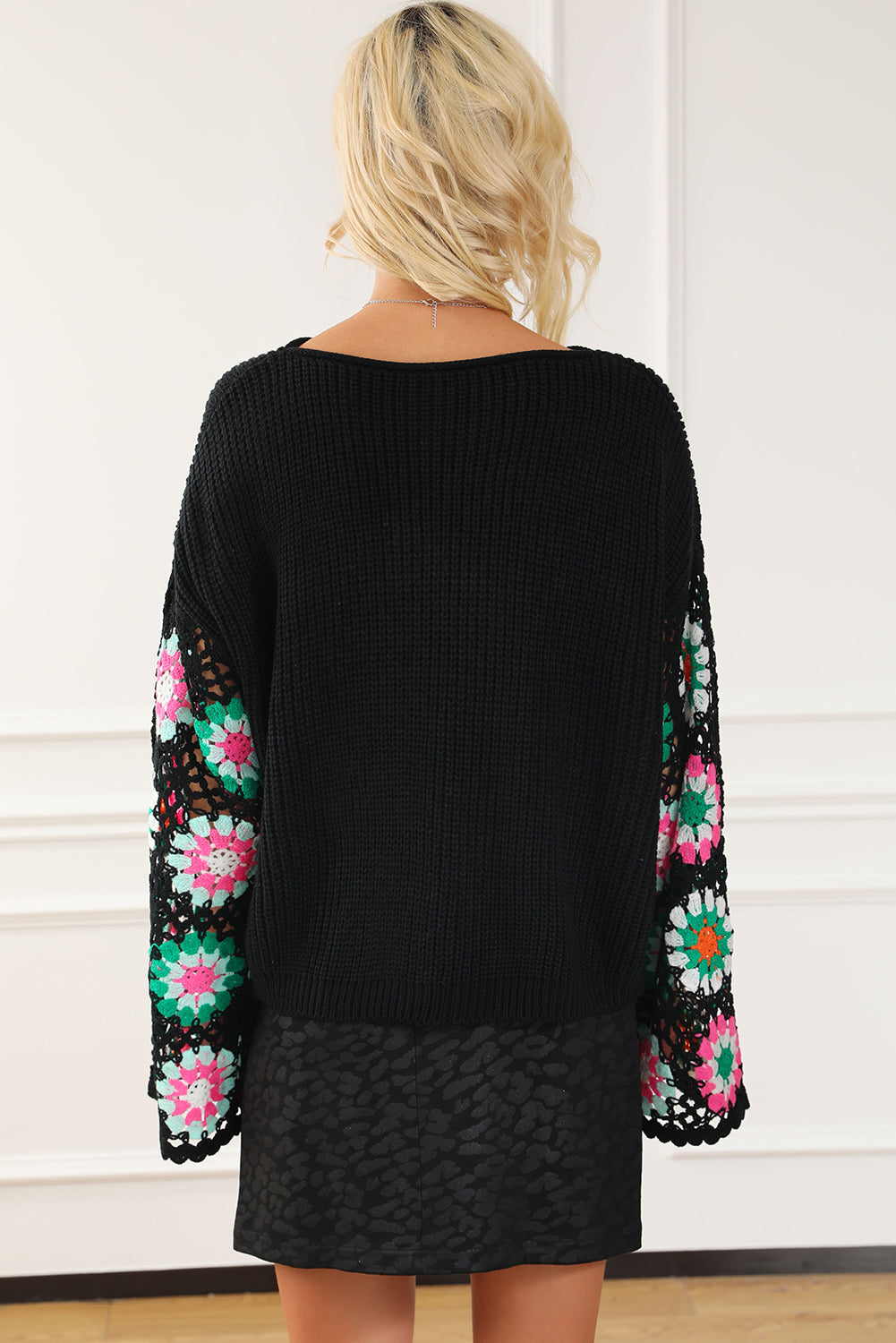 Crochet Round Neck Long Sleeve Knit Top-Angel Casuals