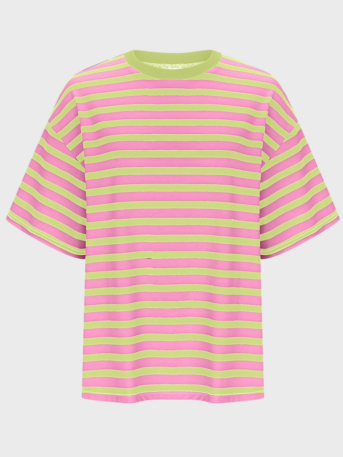 Striped Round Neck Half Sleeve T-Shirt-Angel Casuals