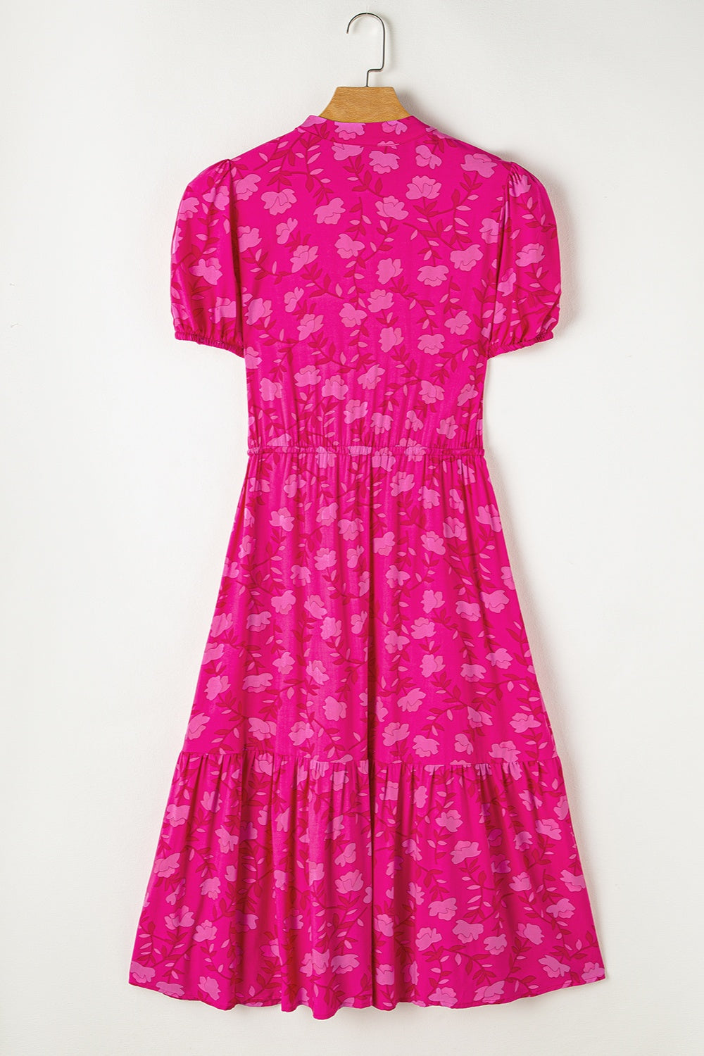 Drawstring Printed Short Sleeve Midi Dress-Angel Casuals