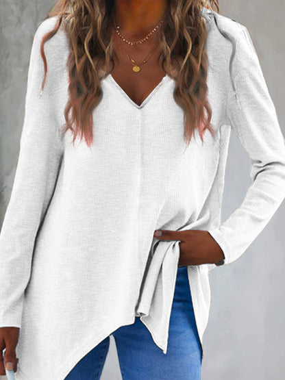 Full Size V-Neck Long Sleeve T-Shirt-Angel Casuals