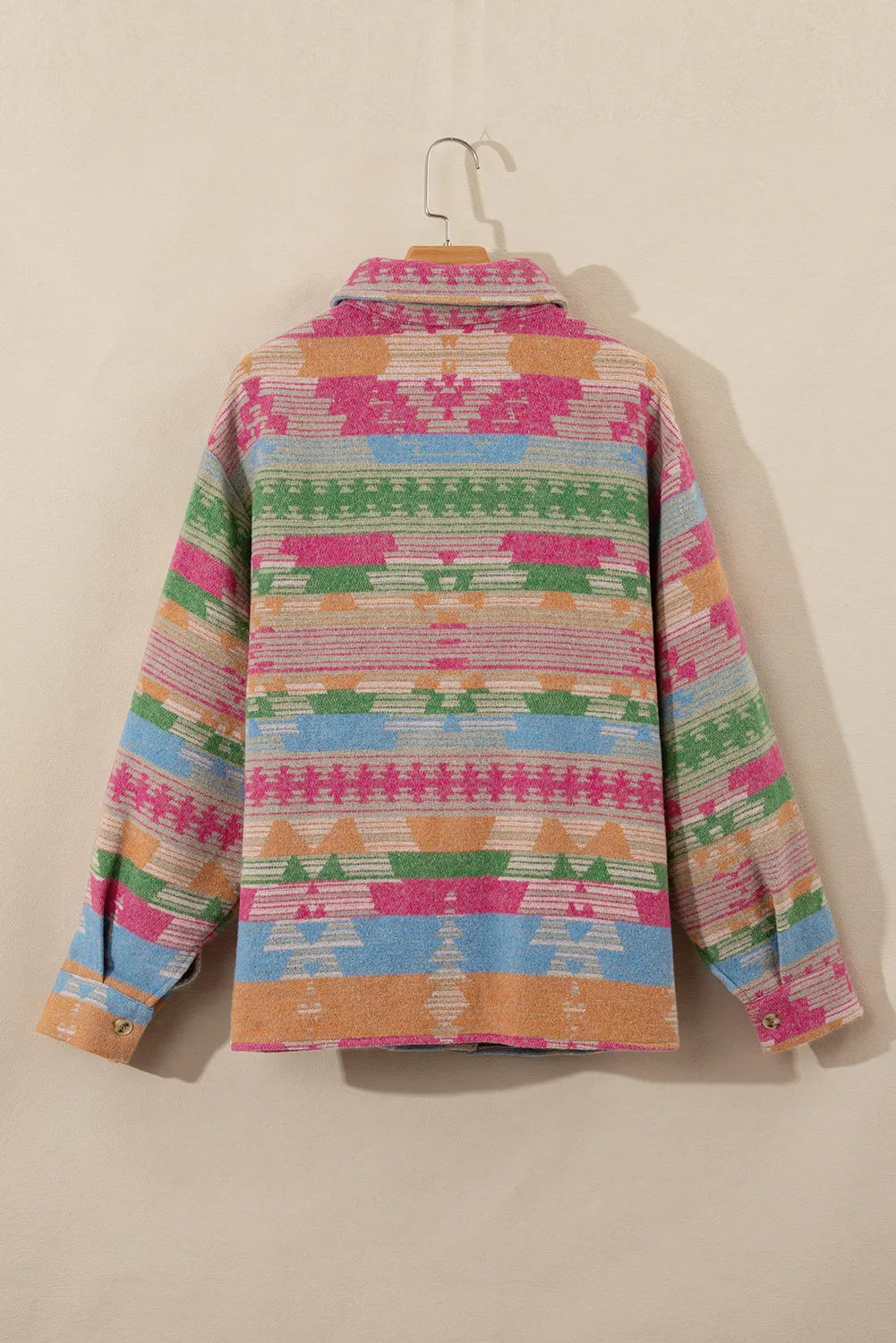 Plus Size Pocketed Printed Collared Neck Jacket-Angel Casuals