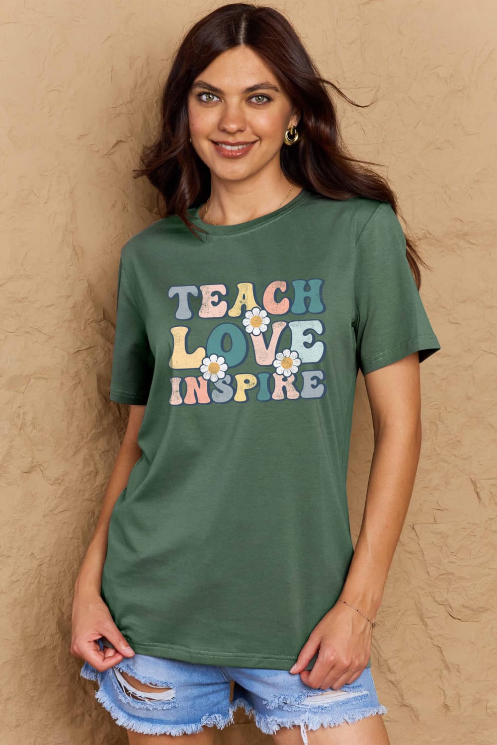 Simply Love Full Size TEACH LOVE INSPIRE Graphic Cotton T-Shirt-Angel Casuals