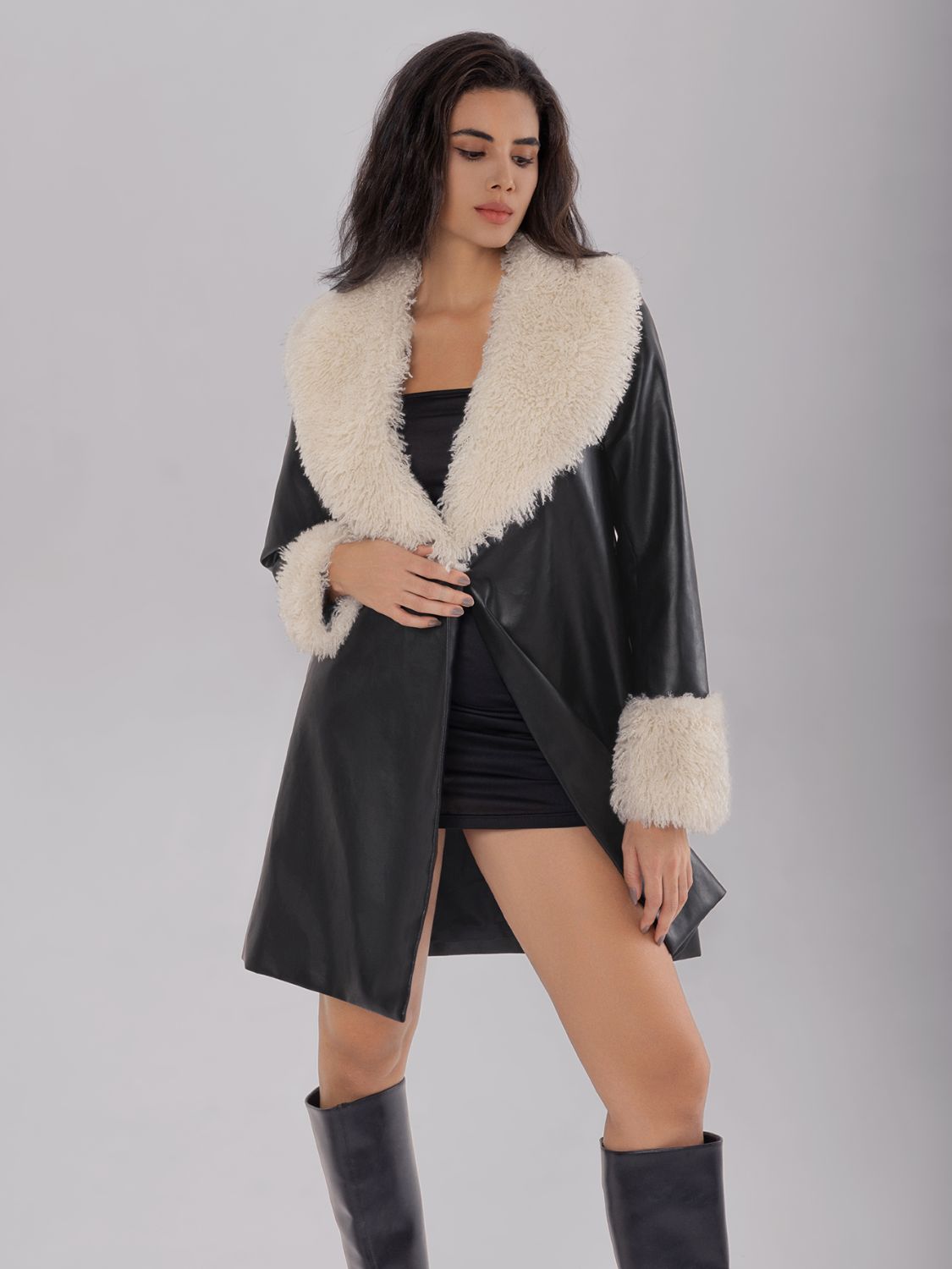 Fuzzy Long Sleeve Longline Coat-Angel Casuals