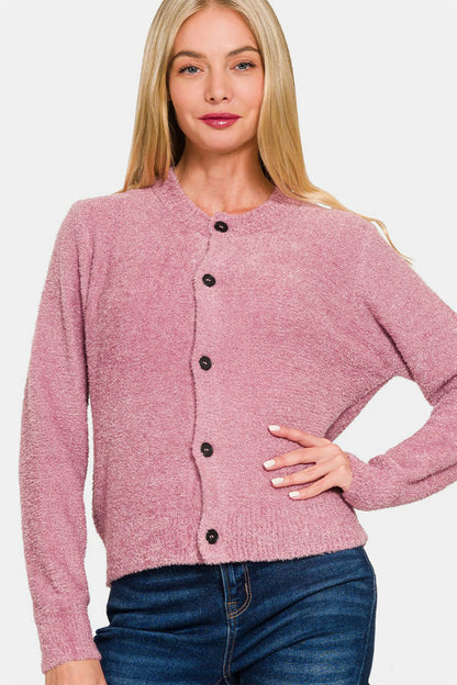 Zenana Button Down Long Sleeve Sweater Cardigan-Angel Casuals