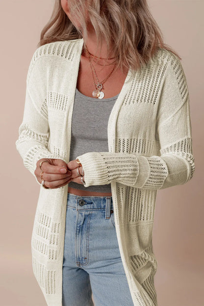 Openwork Open Front Long Sleeve Cardigan-Angel Casuals