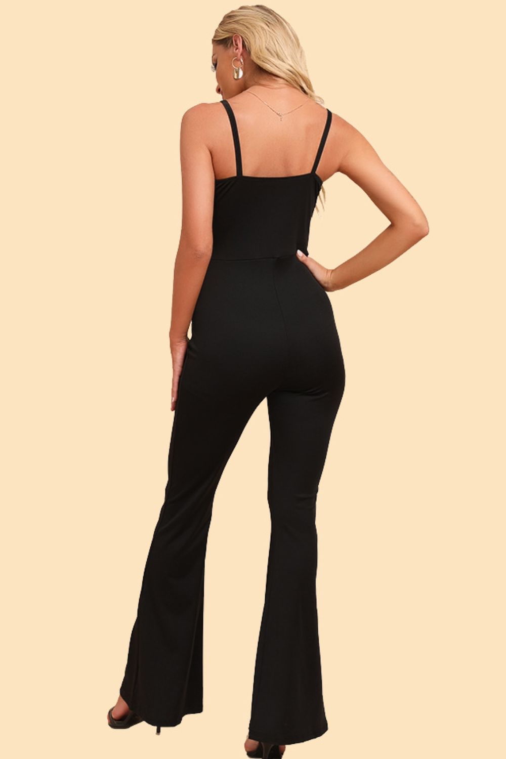 Spliced Mesh Spaghetti Strap Jumpsuit-Angel Casuals