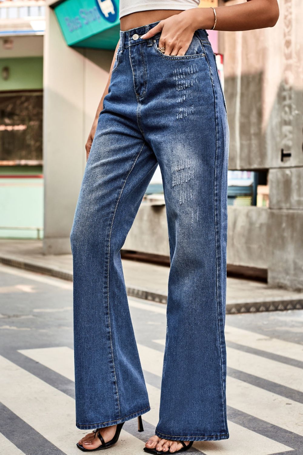 Buttoned Loose Fit Jeans with Pockets-Angel Casuals