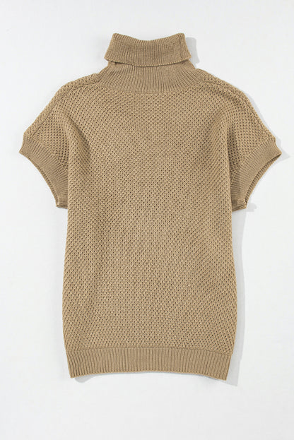 Solid Color Turtleneck Short Sleeve Sweater-Angel Casuals