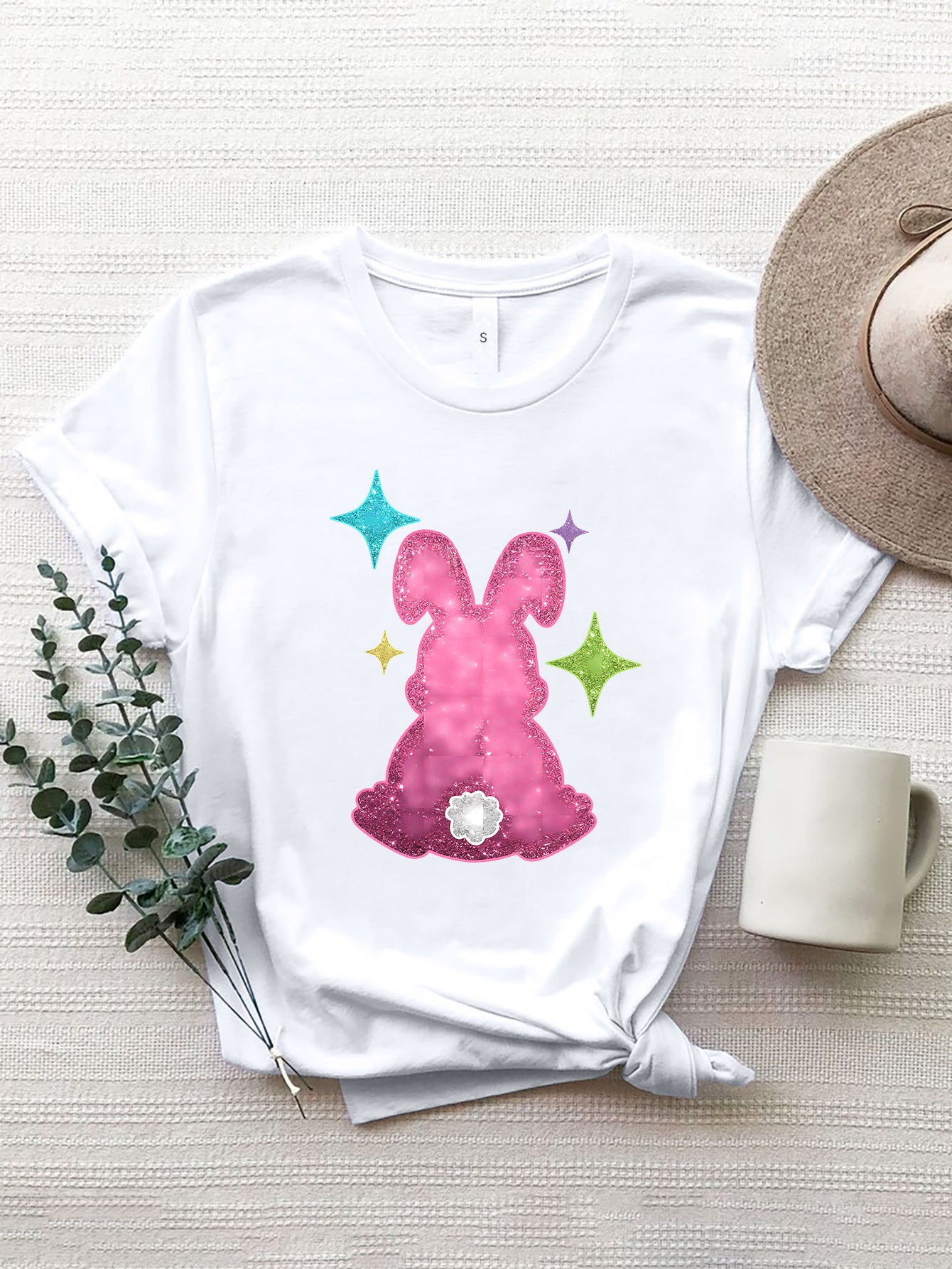 Rabbit Round Neck Short Sleeve T-Shirt-Angel Casuals