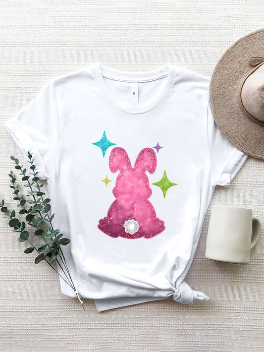 Rabbit Round Neck Short Sleeve T-Shirt-Angel Casuals