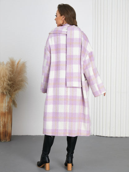 Plaid Button Up Long Sleeve Coat-Angel Casuals