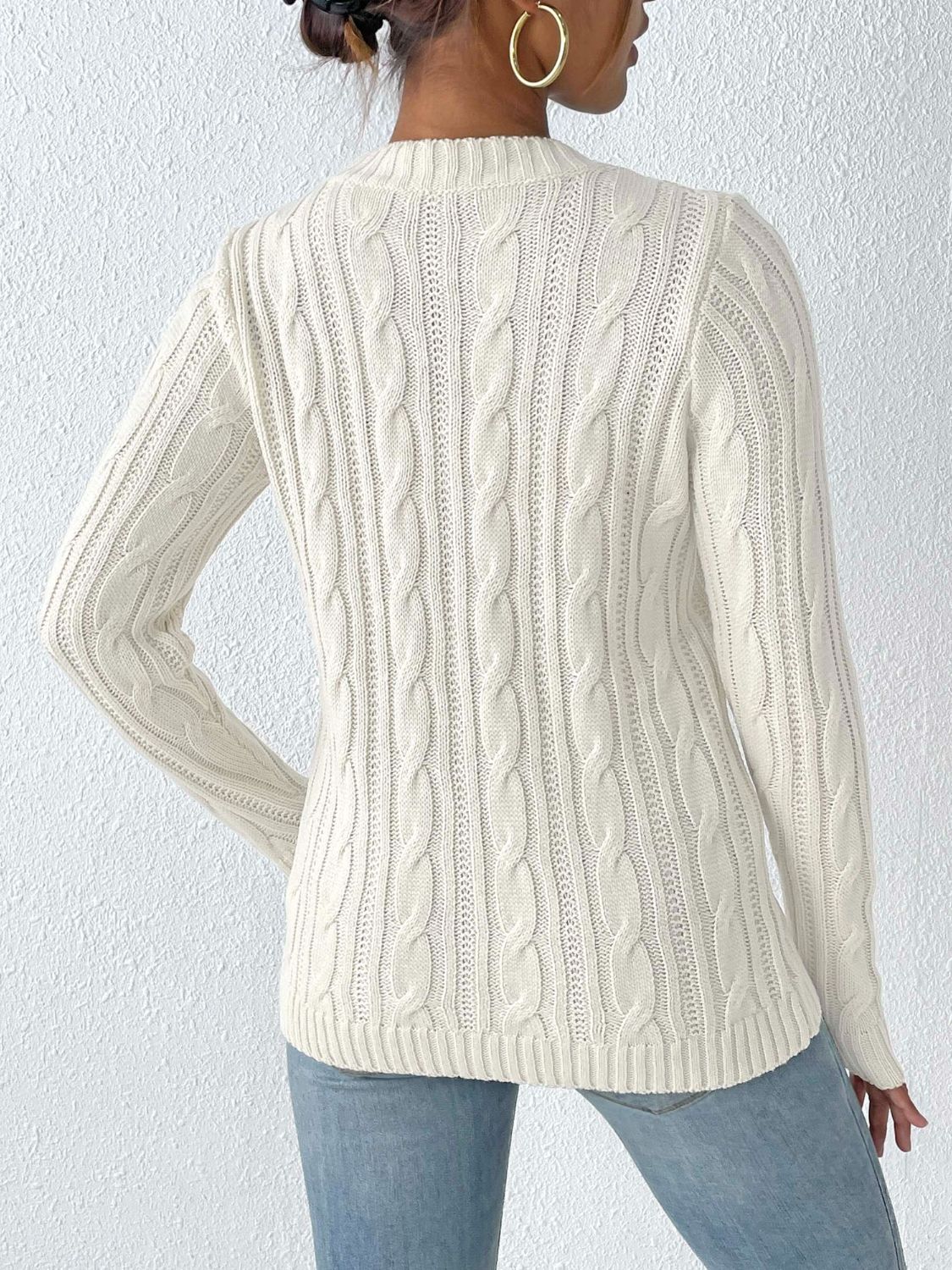 Cable-Knit Heart Round Neck Long Sleeve Sweater-Angel Casuals