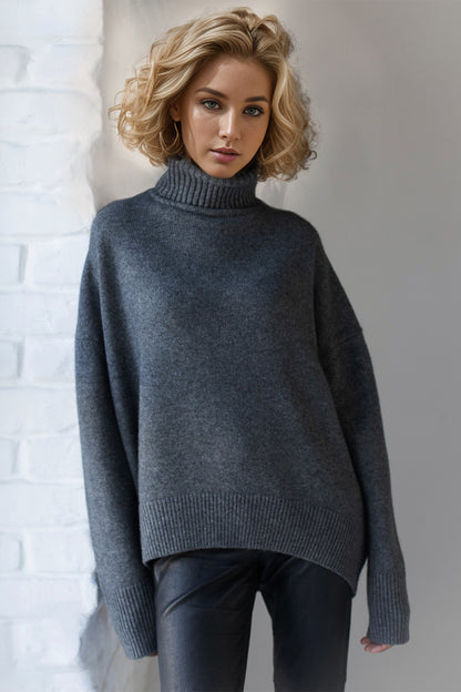 Basic Bae Turtleneck Dropped Shoulder Long Sleeve Sweater-Angel Casuals