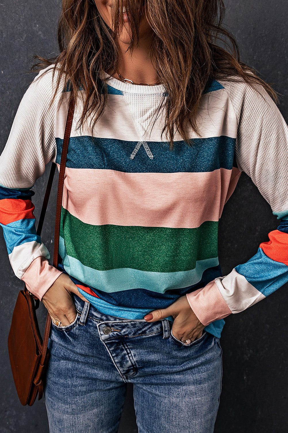 Striped Raglan Sleeve Round Neck Tee-Angel Casuals