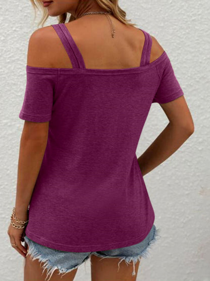Double Spaghetti Straps Short Sleeve T-Shirt-Angel Casuals