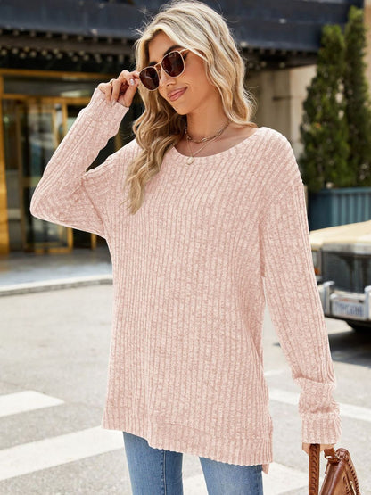 Round Neck Long Sleeve T-Shirt-Angel Casuals