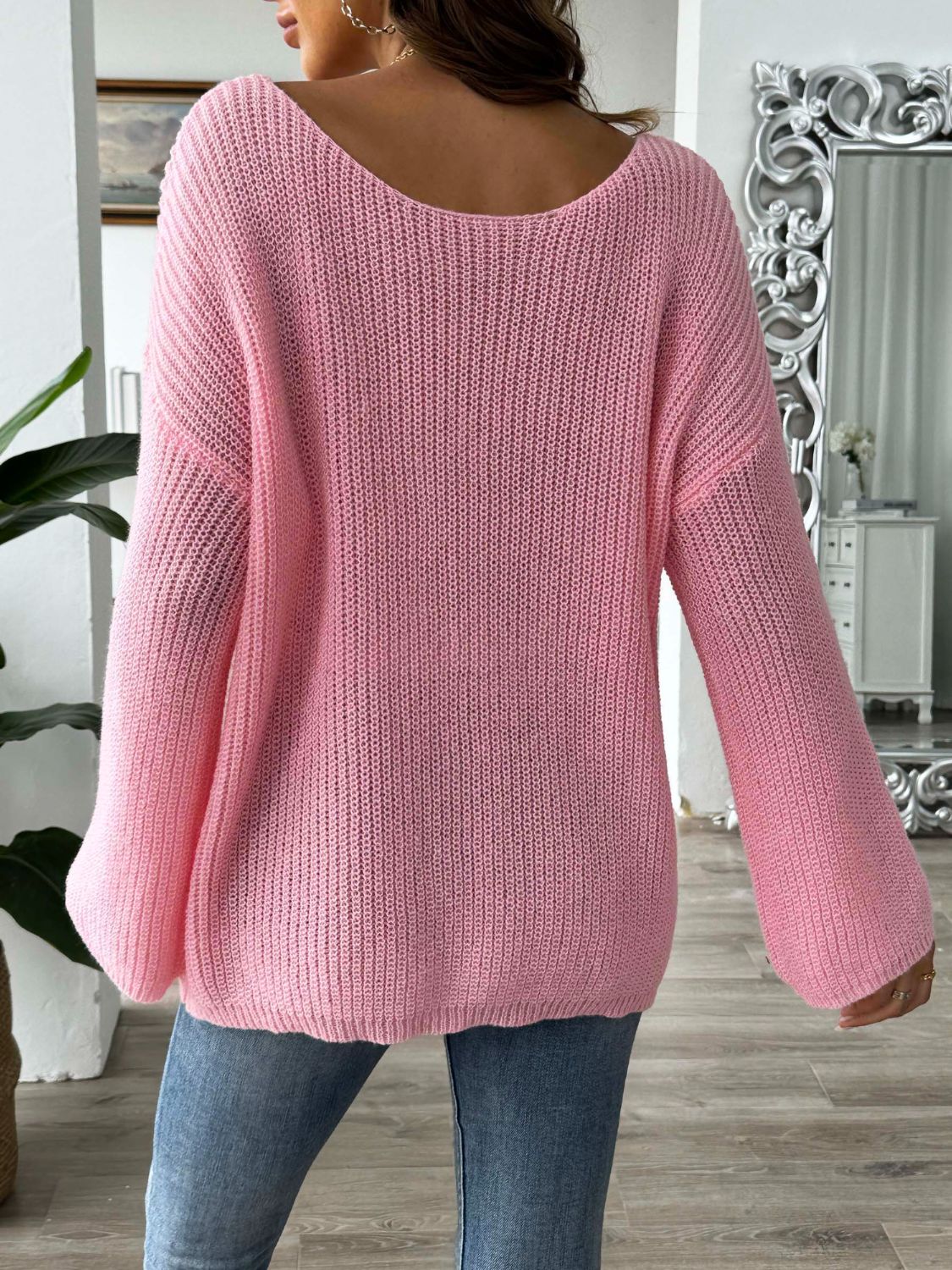 Flower Round Neck Long Sleeve Sweater-Angel Casuals