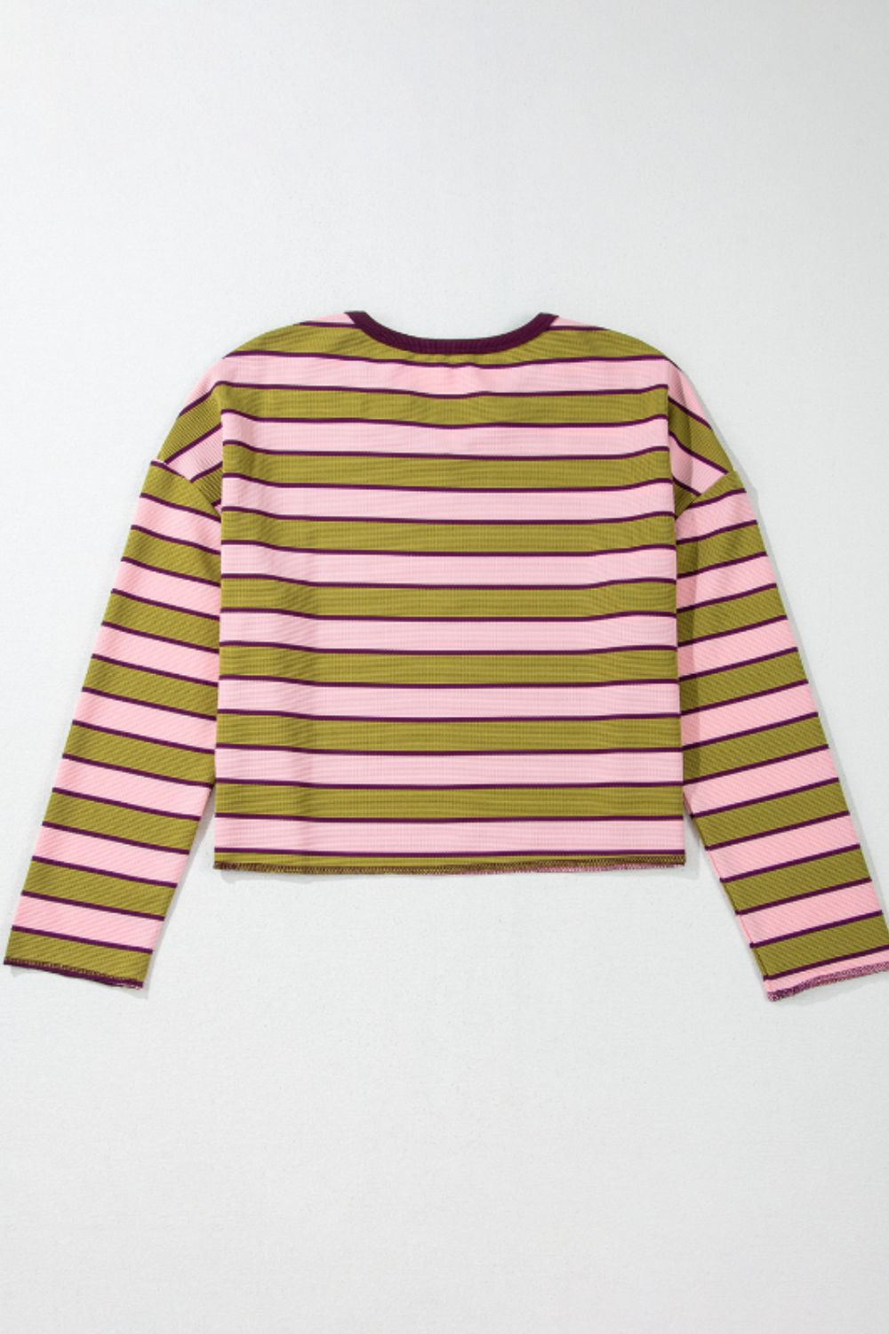 Striped Notched Long Sleeve T-Shirt-Angel Casuals