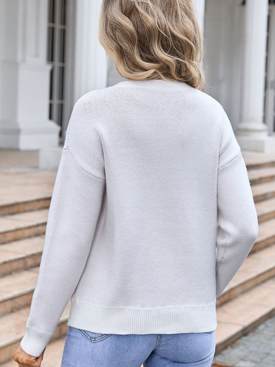 Angel Wings Bow Round Neck Dropped Shoulder Sweater-Angel Casuals