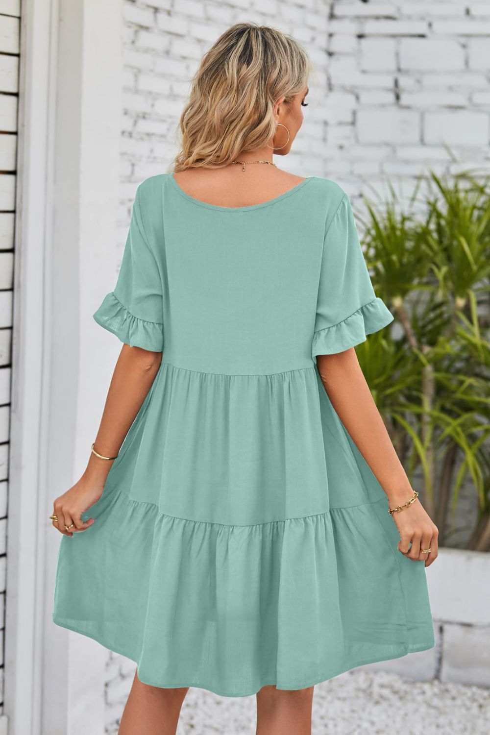 V-Neck Flounce Sleeve Tiered Dress-Angel Casuals